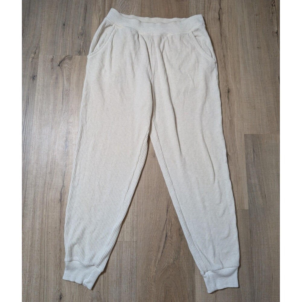 Aerie Size S Waffle Knit Jogger Pants Cream Off-White Soft Pockets Loungewear